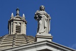 Statue of Justice and the bronze Tudor crown